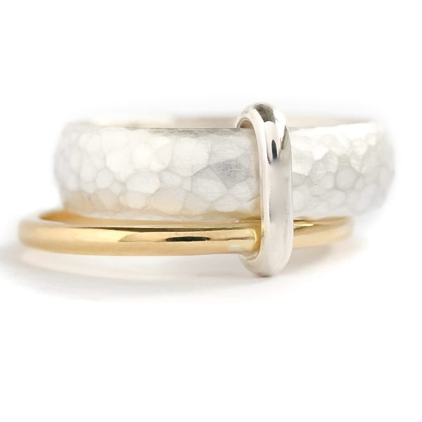 Silver and 18ct gold ring linked multi band contemporary wedding or engagement ring