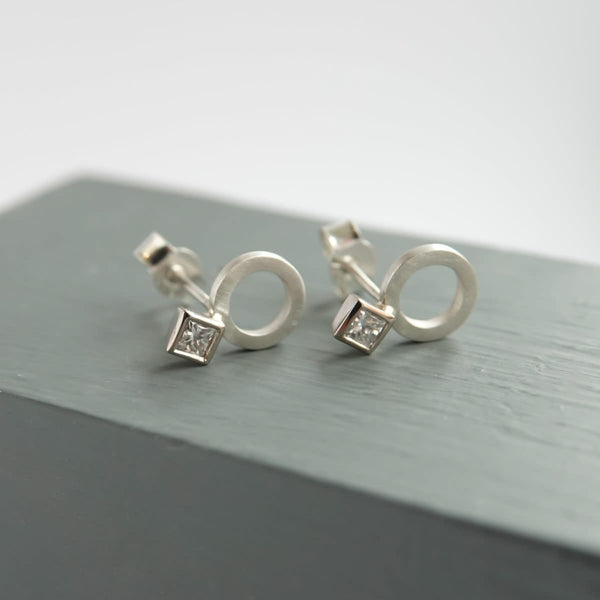 Silver and 18ct white gold diamond contemporary earrings Sue Lane