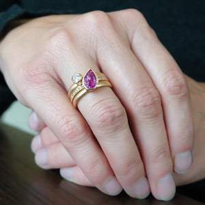 Unusual contemporary unique three band 18ct rose gold pink sapphire and diamond ring Sue Lane