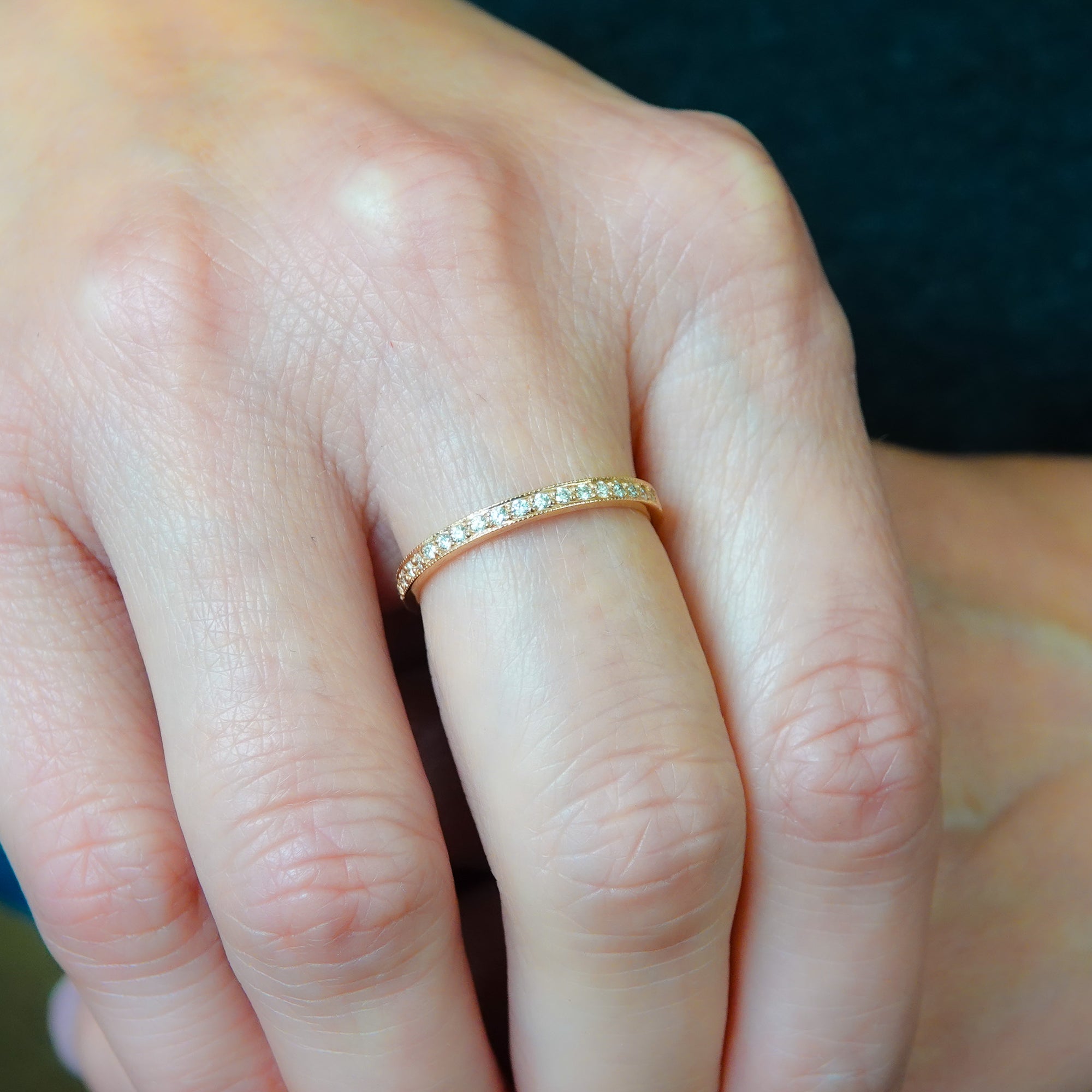 18ct rose gold pink sapphire diamond three band ring with removable pave set diamond band
