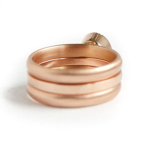 Unusual contemporary unique three band 18ct rose gold pink sapphire and diamond ring Sue Lane