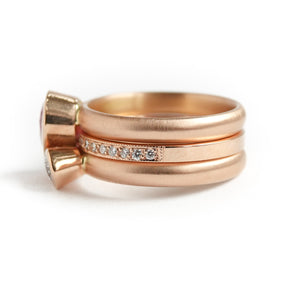 Unusual contemporary unique three band 18ct rose gold pink sapphire and diamond ring Sue Lane