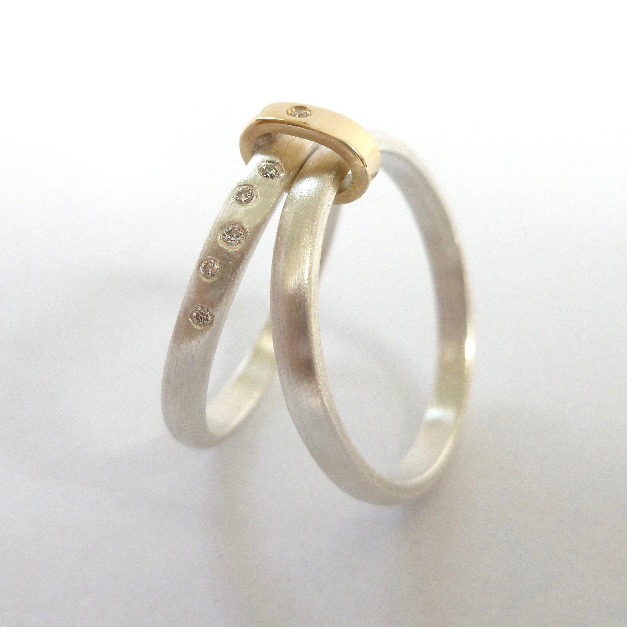Two band silver and diamond ring - size N