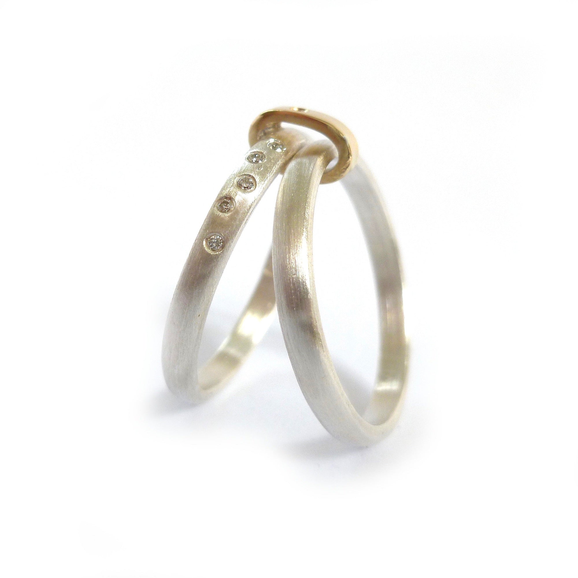 Two band silver and diamond ring - size N