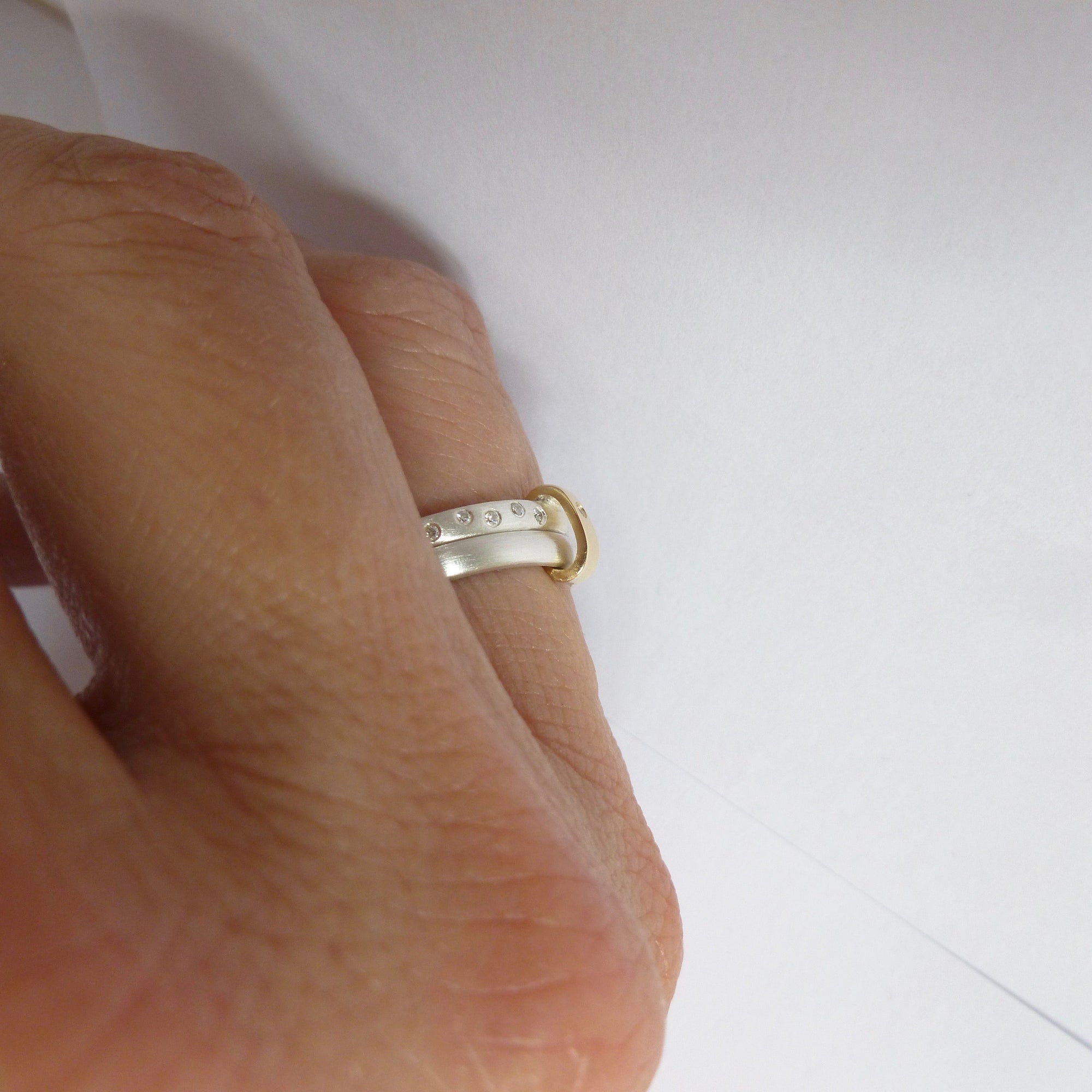 Two band silver and diamond ring - size N