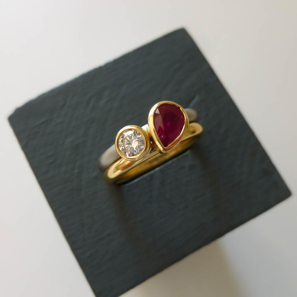 A bespoke ruby and diamond stack, the perfect ruby anniversary present for a 40th anniversary.