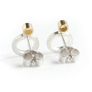 Contemporary, sparkling, silver, yellow gold and diamond stud earrings by Sue Lane