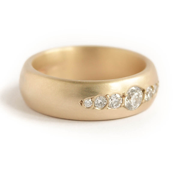 Chunky diamond dress or wedding ring in 9ct yellow gold by Sue Lane Jewellery, UK.