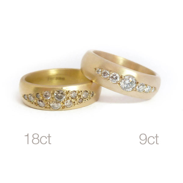 Chunky diamond dress or wedding ring in 9ct yellow gold by Sue Lane Jewellery, UK.