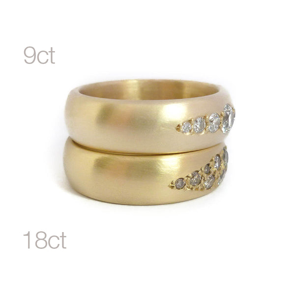 Chunky diamond dress or wedding ring in 9ct yellow gold by Sue Lane Jewellery, UK.