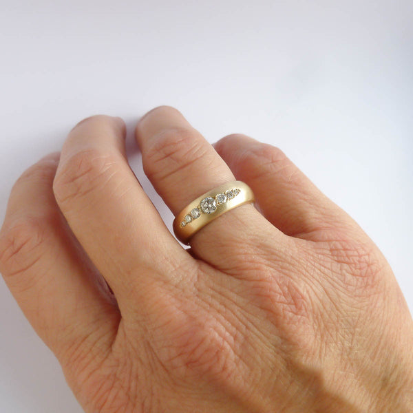 Chunky diamond dress or wedding ring in 9ct yellow gold by Sue Lane Jewellery, UK.