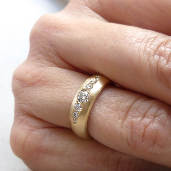 Chunky diamond dress or wedding ring in 9ct yellow gold by Sue Lane Jewellery, UK.