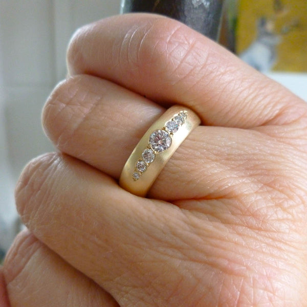 Chunky diamond dress or wedding ring in 9ct yellow gold by Sue Lane Jewellery, UK.