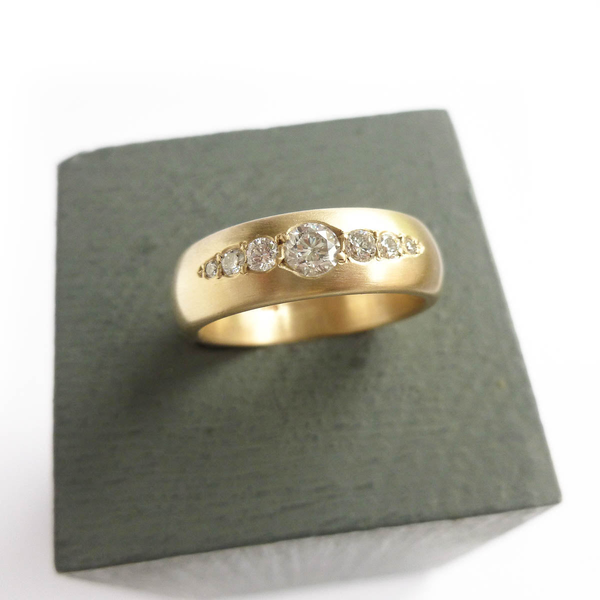 Chunky diamond dress or wedding ring in 9ct yellow gold by Sue Lane Jewellery, UK.