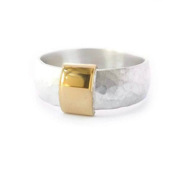 Modern men’s wedding ring handmade in rose and yellow gold — unique, unusual, bespoke design by Sue Lane Jewellery, Herefordshire, UK.