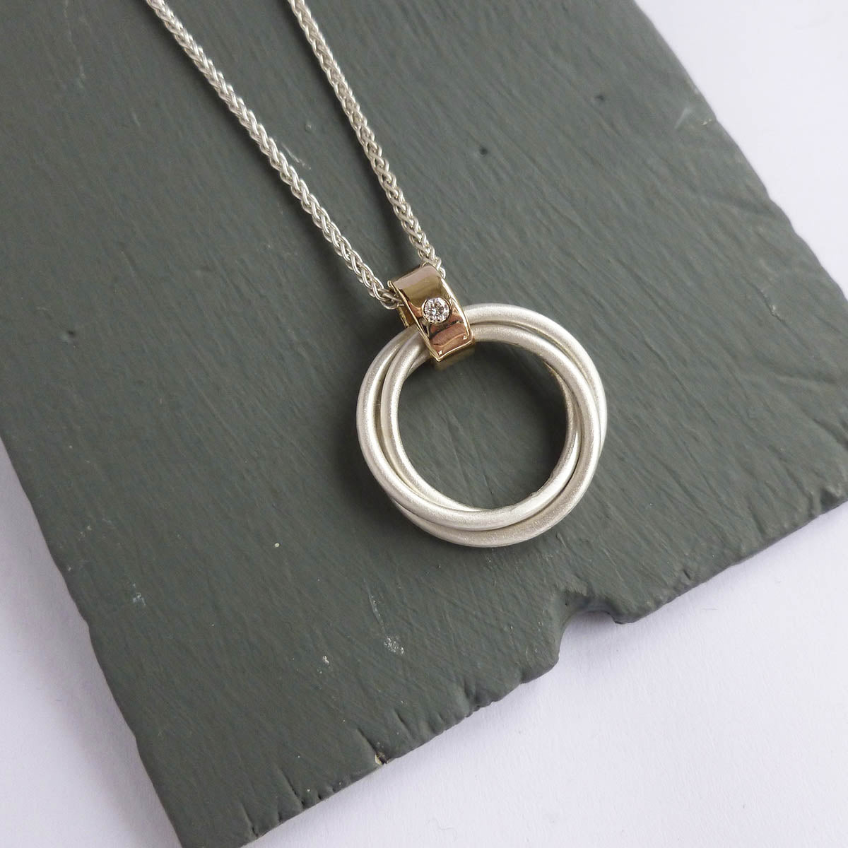 two tone silver and gold russian ring style necklace rose or yellow gold