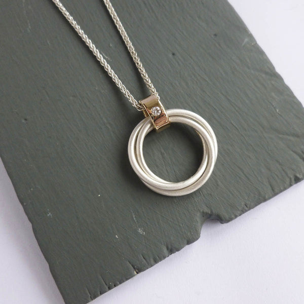 two tone silver and gold russian ring style necklace rose or yellow gold