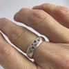 Modern silver dress ring set with pink and blue sapphires, handmade by Sue Lane Jewellery in the UK