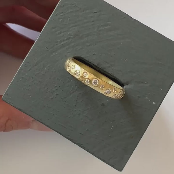 18ct gold diamond eternity ring with a hammered textured Sue Lane contemporary bespoke handmade