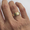 Contemporary bespoke two flat band linked 9ct yellow gold ring, handmade by Sue Lane Jewellery