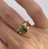 18ct gold double band ring with octagonal olive green sapphire and diamond set band