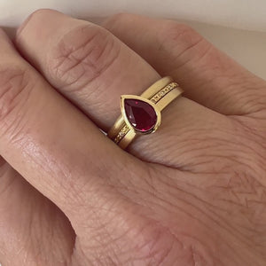 Ruby 18ct yellow gold stacking ringset - perfect for a Ruby Anniversary. Unique and contemporary.
