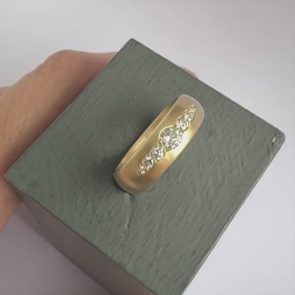 Chunky diamond dress or wedding ring in 9ct yellow gold by Sue Lane Jewellery, UK.