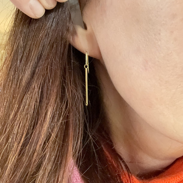 18ct yellow gold earrings, stylish and modern for everyday wear, handmade and ready to post by Sue Lane