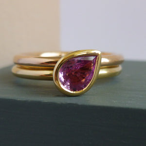 18ct Rose Yellow Gold Pink Sapphire Ring Contemporary Bespoke Unique Jewellery