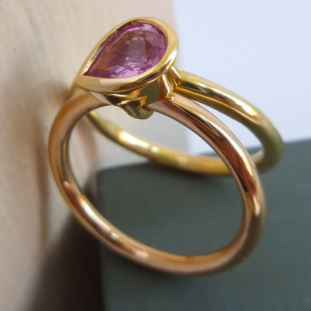 18ct Rose Yellow Gold Pink Sapphire Ring Contemporary Bespoke Unique Jewellery