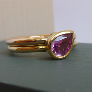 18ct Rose Yellow Gold Pink Sapphire Ring Contemporary Bespoke Unique Jewellery