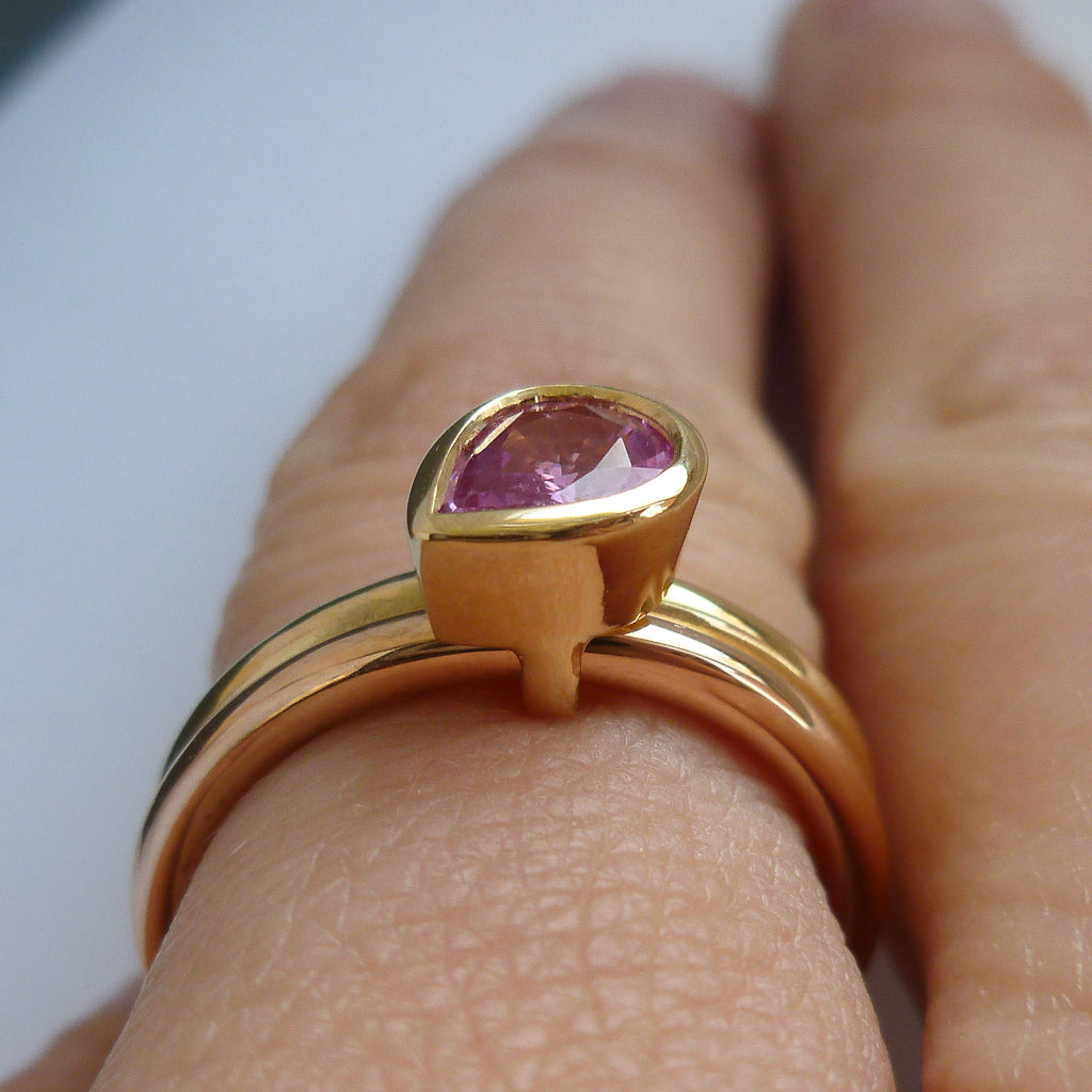 18ct Rose Yellow Gold Pink Sapphire Ring Contemporary Bespoke Unique Jewellery