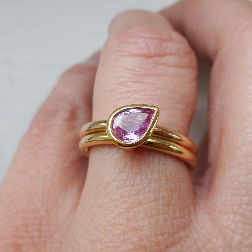 18ct Rose Yellow Gold Pink Sapphire Ring Contemporary Bespoke Unique Jewellery