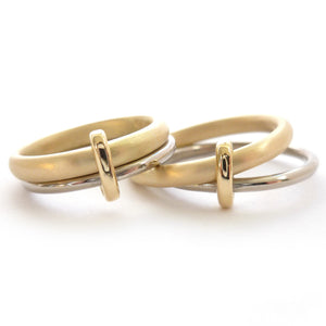 18ct gold two band ring - contemporary, bespoke alternative & modern 