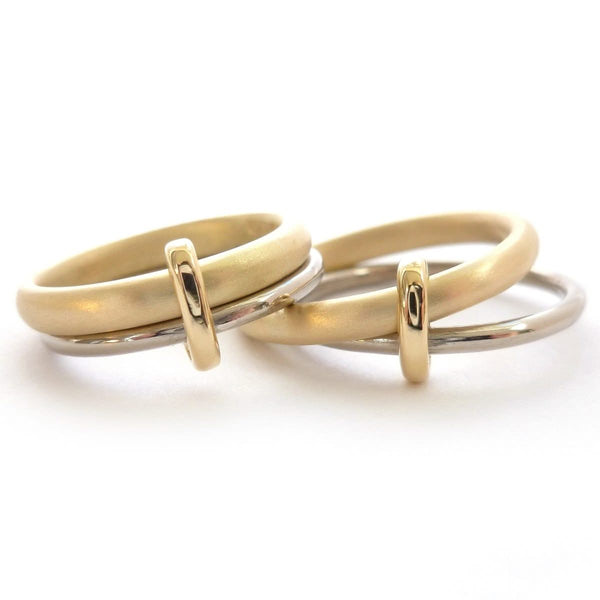 18ct gold two band ring - contemporary, bespoke alternative & modern 