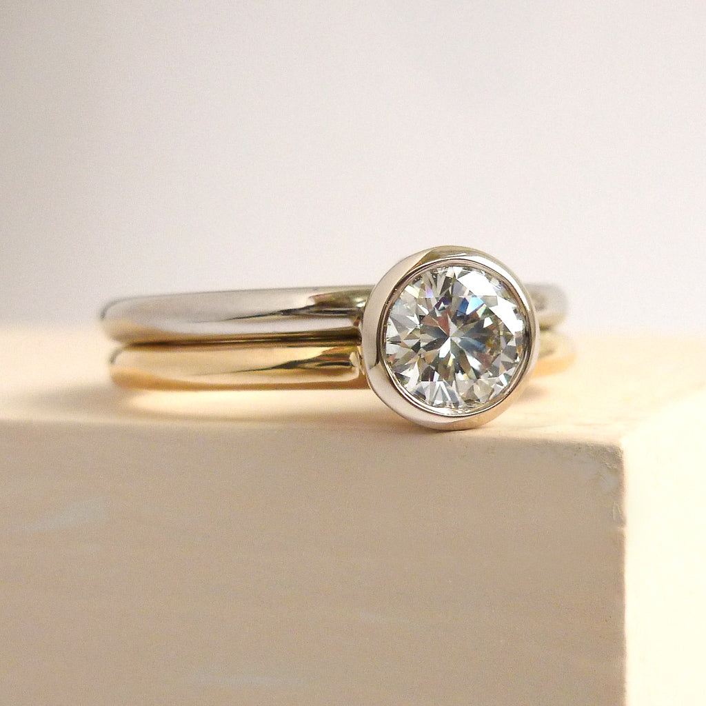 18ct yellow and white gold stacking diamond engagement ring