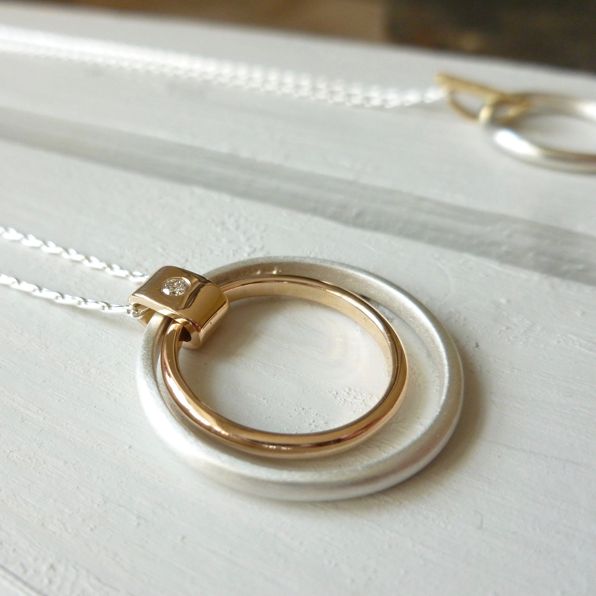 Contemporary unique bespoke handmade and modern pendant with diamond