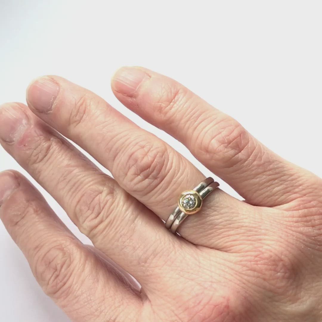 Contemporary jewellery engagement ring. Remodelling commissioning. Multi band ring or interlocking ring, sometimes called double band ring too.