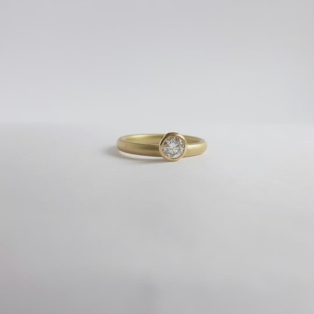 Contemporary, bespoke and modern 18k gold two band stacking diamond wedding ring, engagement ring, eternity ring, matt brushed finish. Handmade by Sue Lane, UK