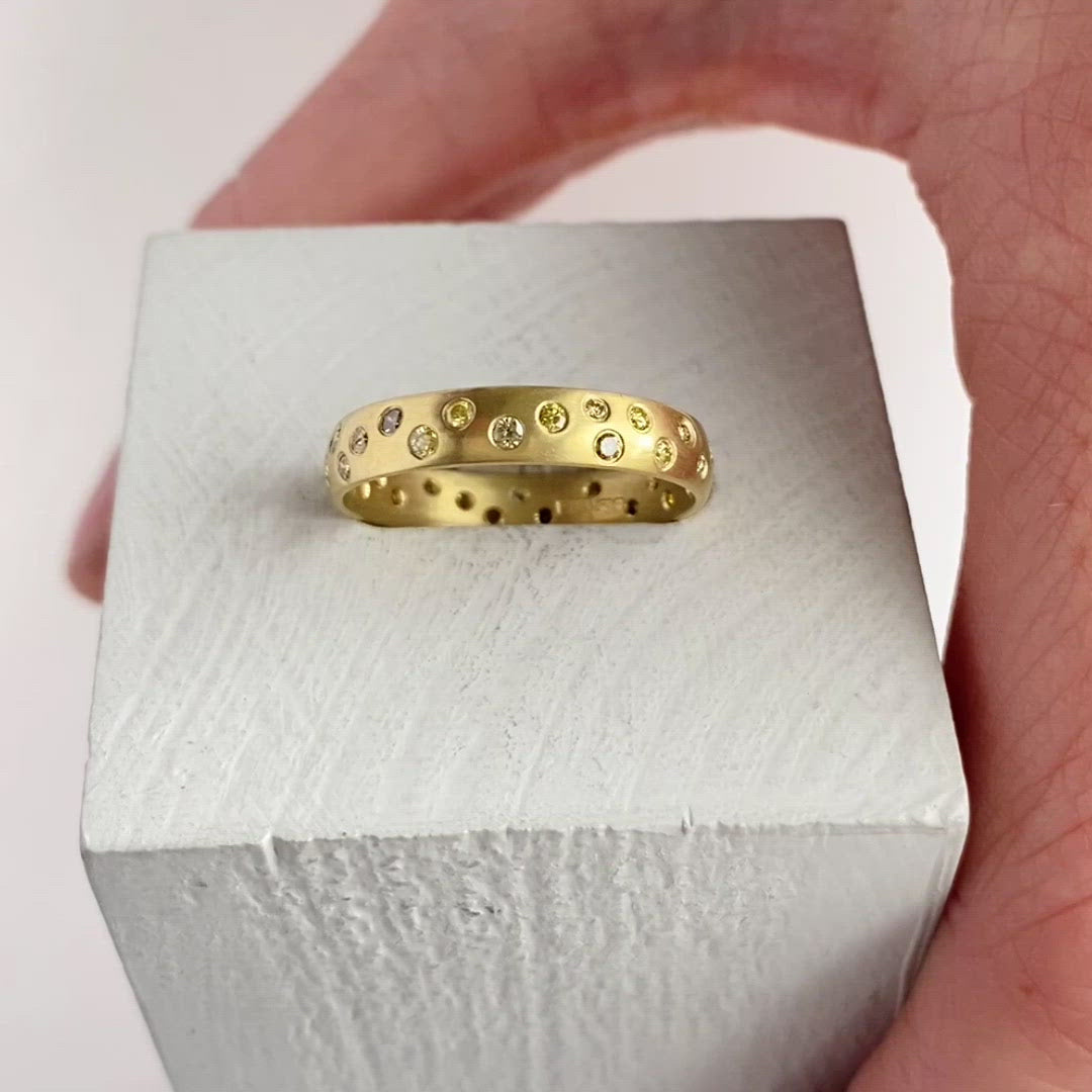 A modern, contemporary gold eternity ring, wedding ring, or engagement ring by Sue Lane
