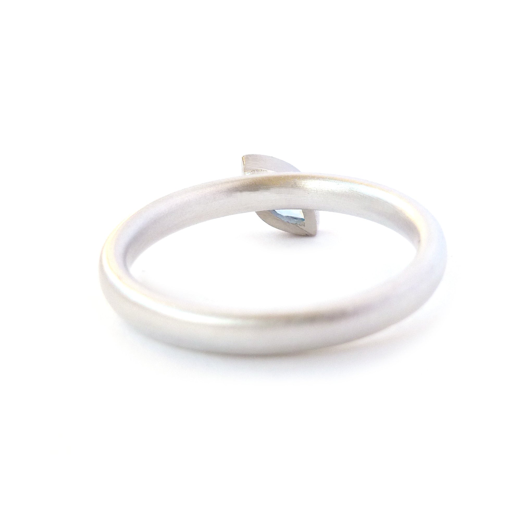 Contemporary, modern and bespoke silver, 18k white and yellow gold marquise aquamarine handmade stacking ring by designer maker Sue Lane Jewellery UK