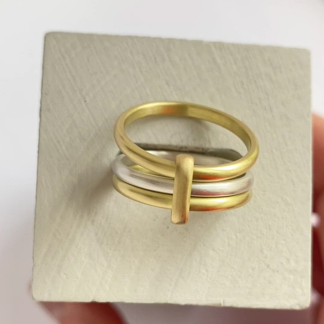 Contemporary 18ct gold and silver three 3 band wedding ring - unique and bespoke.