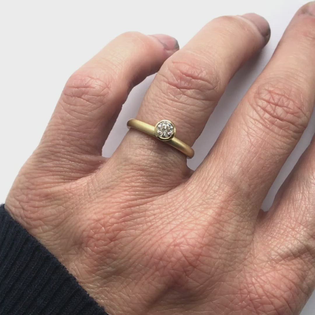 Contemporary, bespoke and modern 18k gold two band stacking diamond wedding ring, engagement ring, eternity ring, matt brushed finish. Handmade by Sue Lane, UK