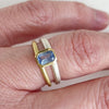 Silver 18ct gold and blue sapphire two band ring - bespoke and unique.