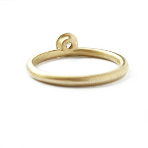 Modern, bespoke and unique 18k gold and round diamond contemporary matt brushed stacking engagement ring by designer maker Sue Lane, UK