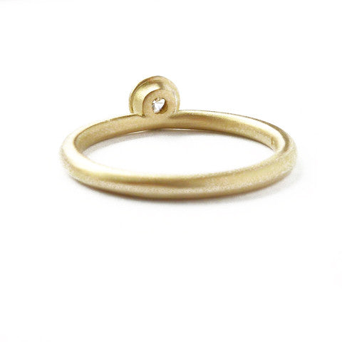 Modern, bespoke and unique 18k gold and round diamond contemporary matt brushed stacking engagement ring by designer maker Sue Lane, UK