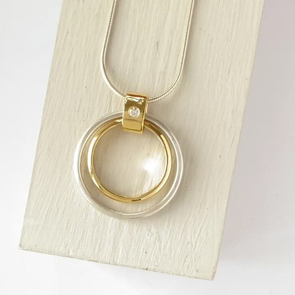 Contemporary Gold, Silver and Diamond Necklace - unique, bespoke by designer jewellery maker Sue Lane.