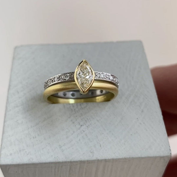 Platinum 18ct gold and marquise diamond ring, with pave set diamonds - contemporary.