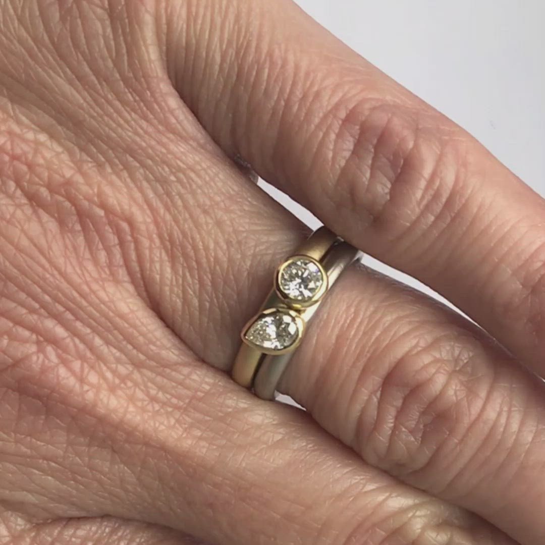 Contemporary 18ct gold and platinum engagement wedding ring, unique, bespoke and modern - handmade by Sue Lane.