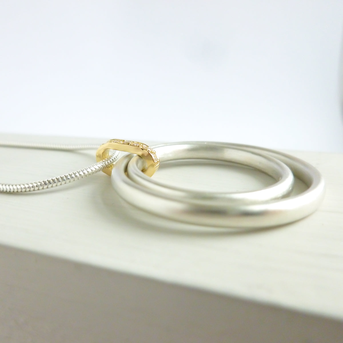 Contemporary Gold, Silver and Diamond Necklace - unique, bespoke by designer jewellery maker Sue Lane.